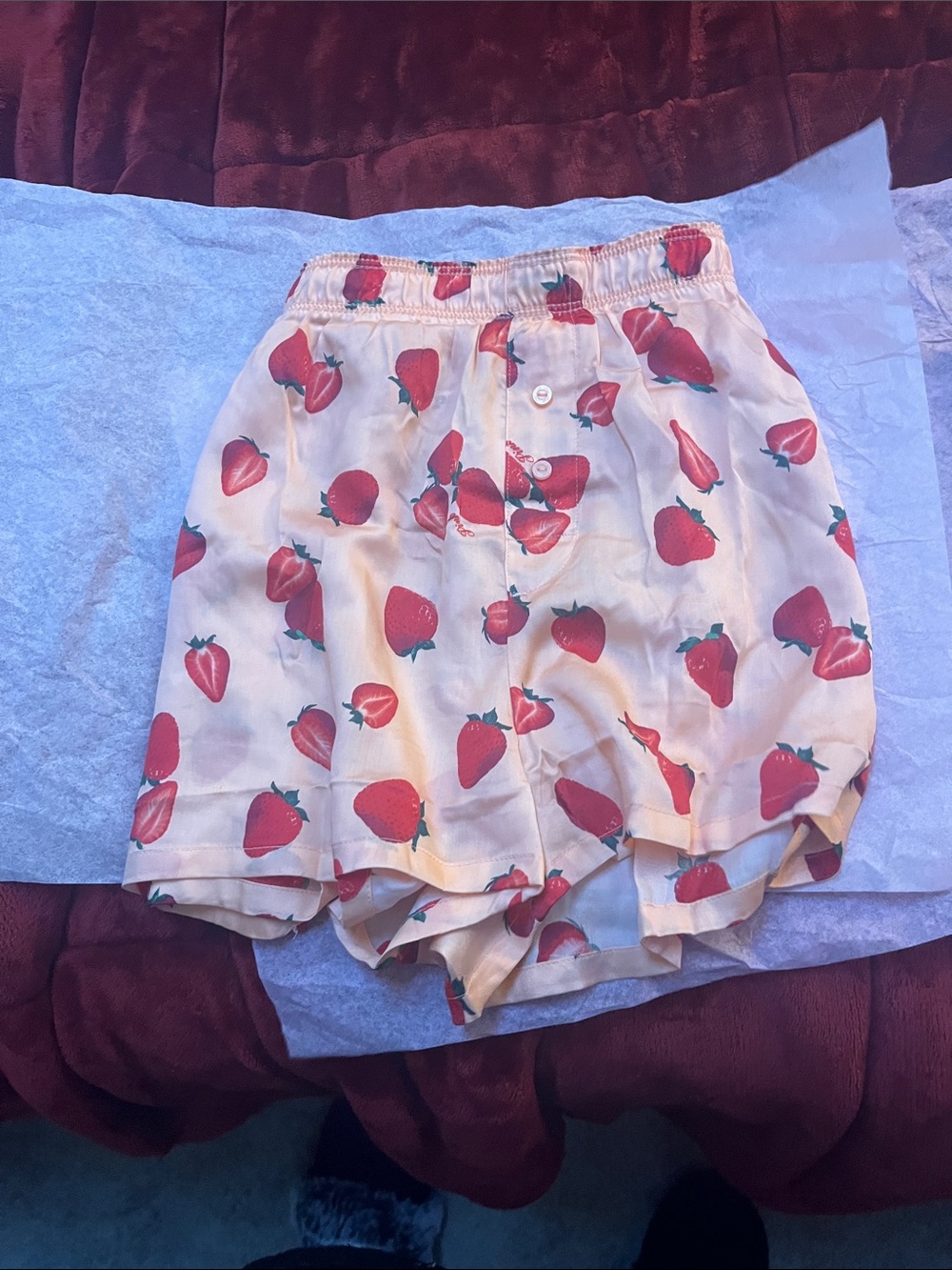 PINK Victoria's Secret Cream Shorts with Red Strawberry Print